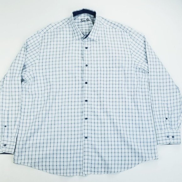 Tasso Elba Other - Tasso Elba Size 2XL 18-18.5 Men's Blue White Check Long Sleeve Cotton Shirt